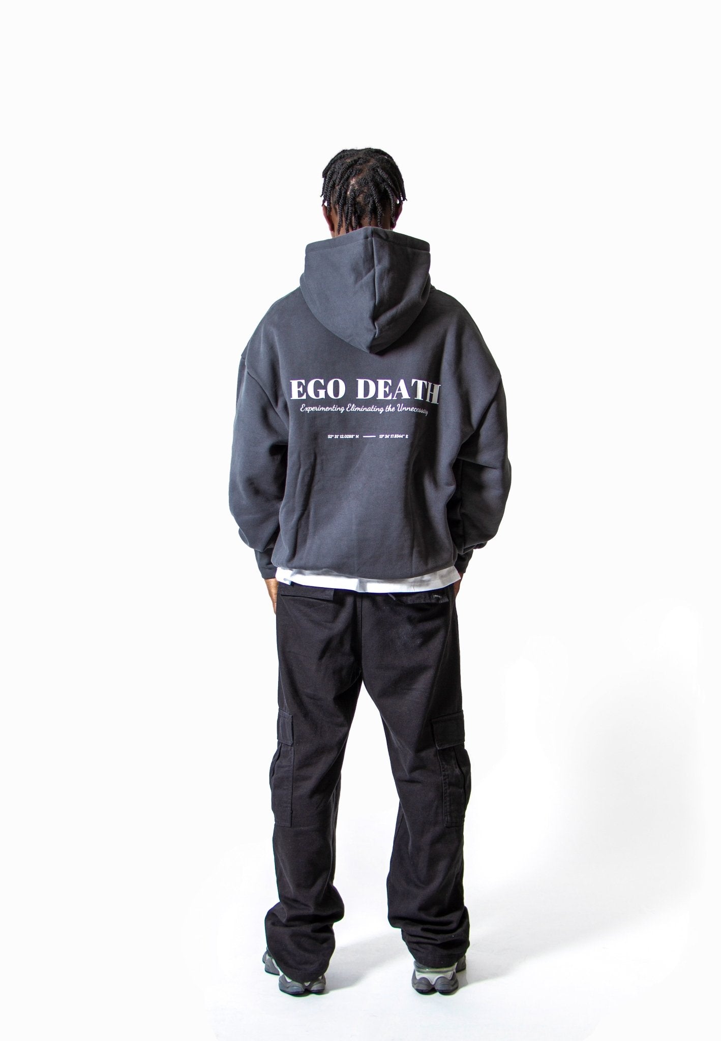 Grauer-Hoodie-Oversized-Ego-Death Print-full-model media