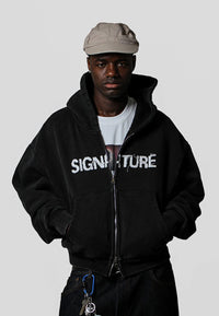 Zip Hoodie Herren Oversize in Schwarz - Frontansicht am Model