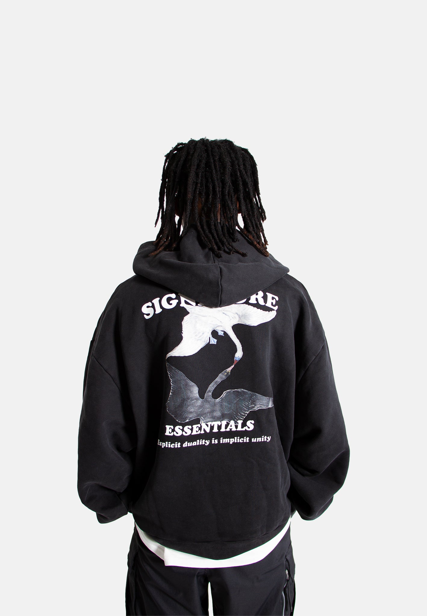 Duality Swan Graphic Hoodie -Oversized fit closed up back view