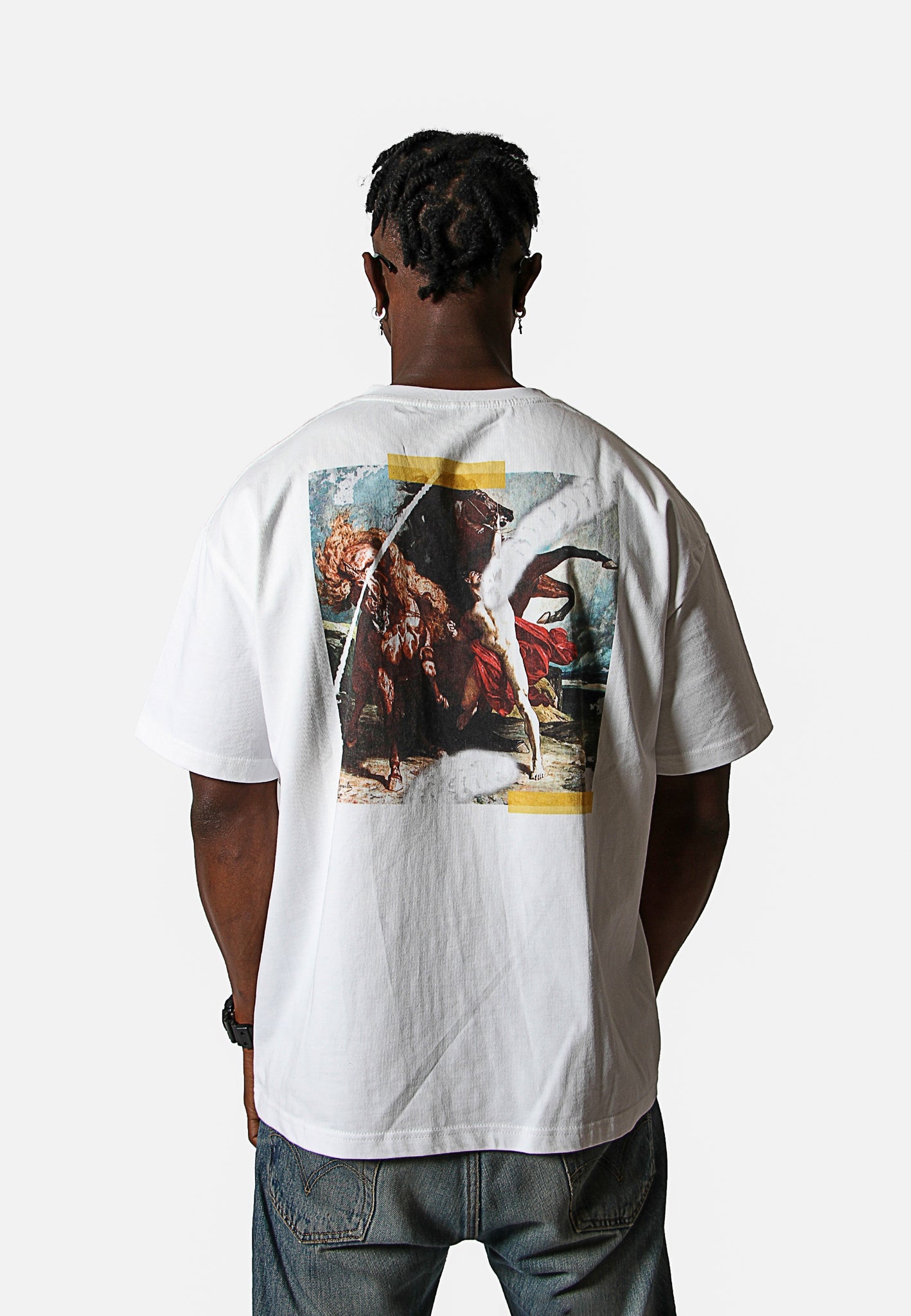 signature Oversized Trojan Warrior Print T-shirt closed up