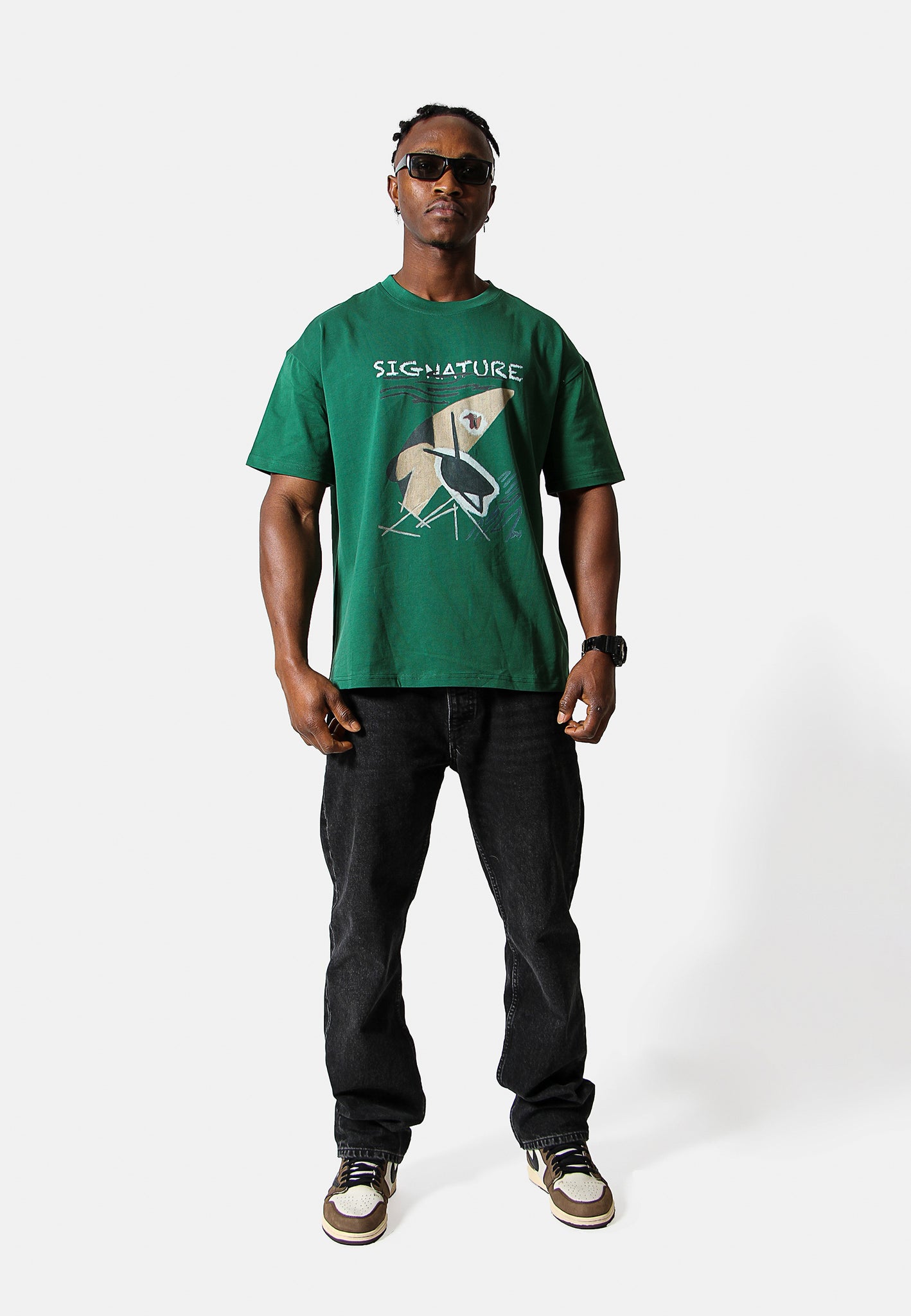 Oversized G.O.A.T Print T-Shirt full body front view