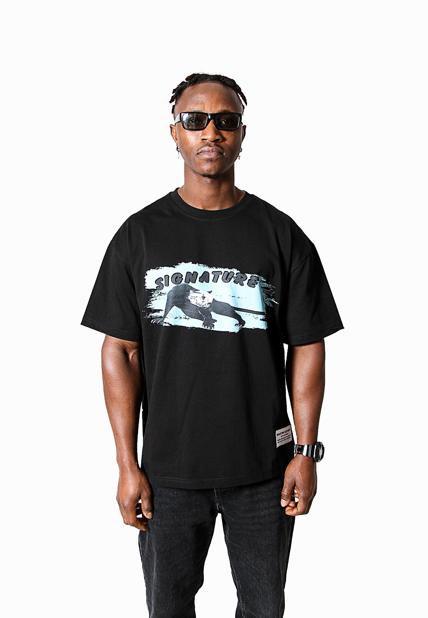 männer Oversized Fit Acrylic Panther T-Shirt