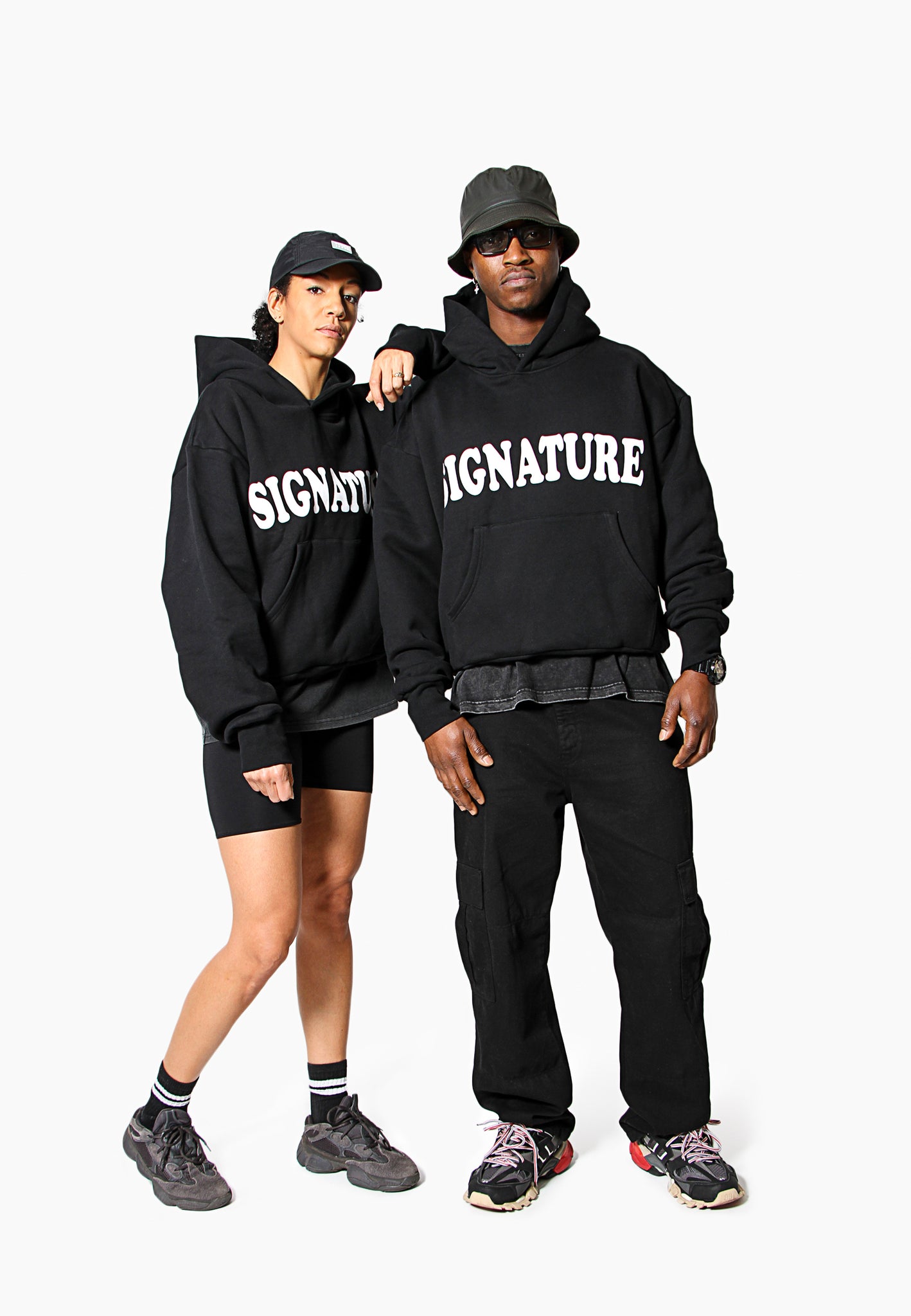 Oversized fit Signature Noir Print Hoodie full body model shoot